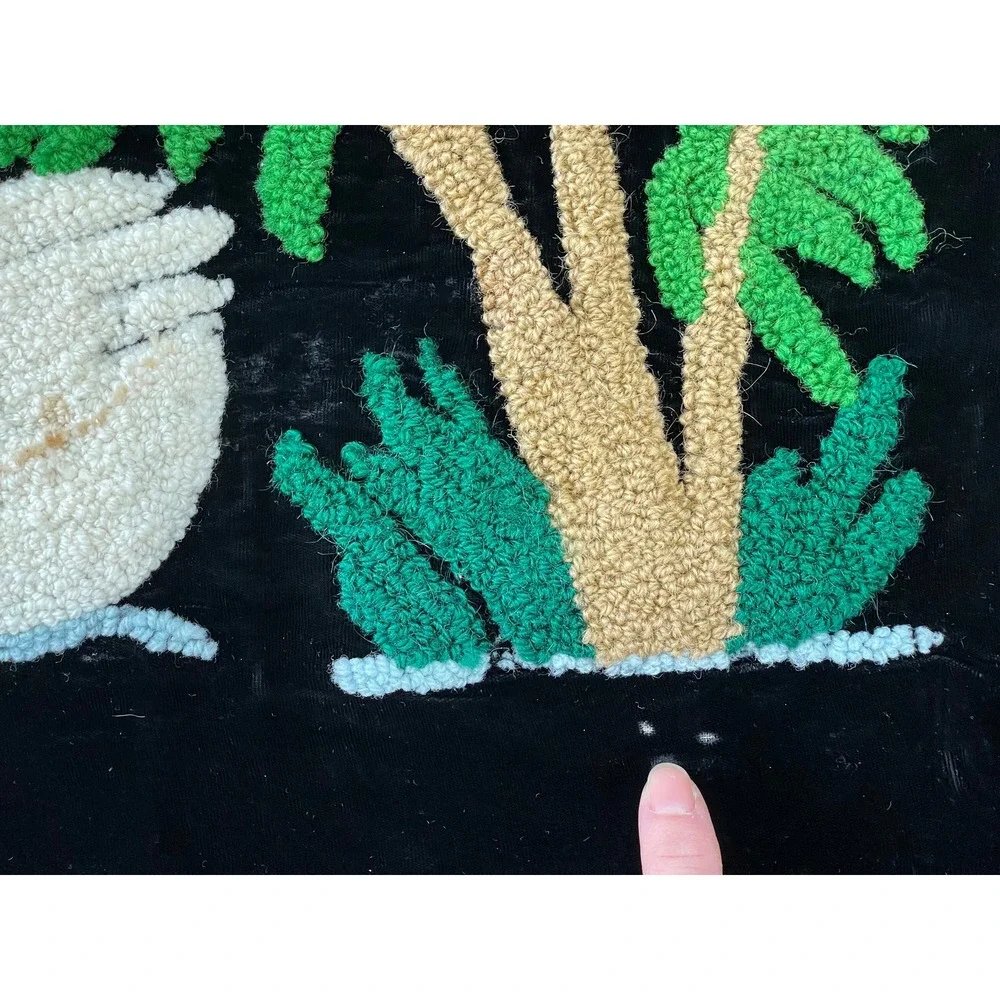 Vintage Swan Art: Velveteen Palm Tree Needlepoint